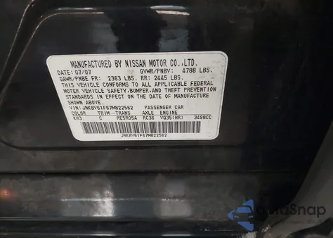 2007 Infiniti G35X from USA, damaged, VIN JNKBV61F67M822562